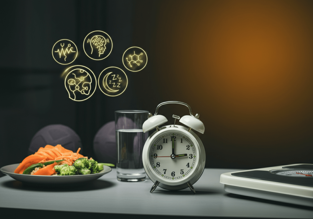 Illustration showing how stress, poor sleep, and hormonal imbalance affect weight loss and fat loss progress