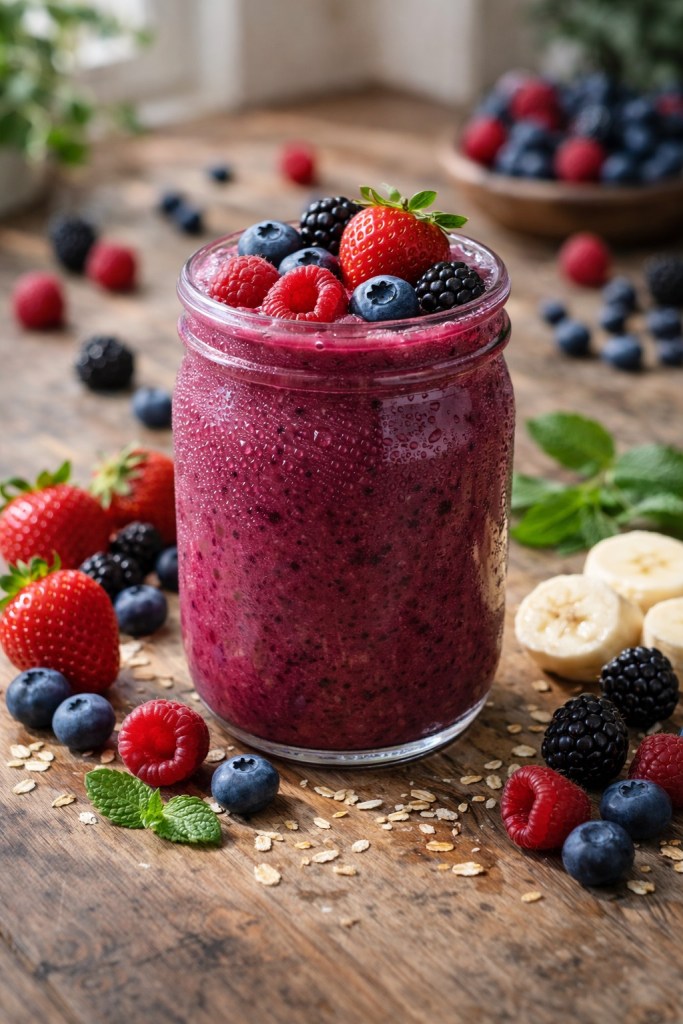 Colorful smoothie with fresh berries.
