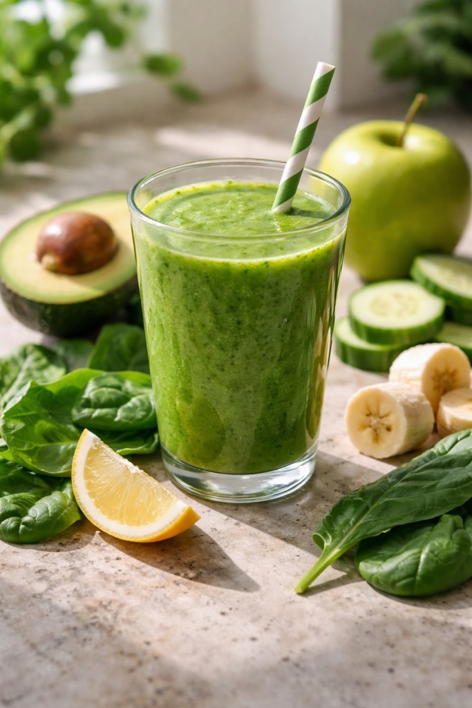 Green smoothie with fruits and vegetables